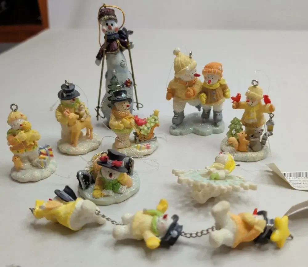 Russ Berrie Ice Sculptures Snowman Lot (9) Vintage Miniature Christmas Ornaments